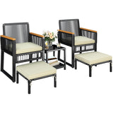 Yaheetech 5-Piece Outdoor Conversation Set, Wicker Rattan Patio Furniture Set w/Rattan Armchairs, 2-Layer Side Table, Ottomans, Acacia Wood Armrests & Metal Frame for Backyard, Porch, Balcony Yaheetech