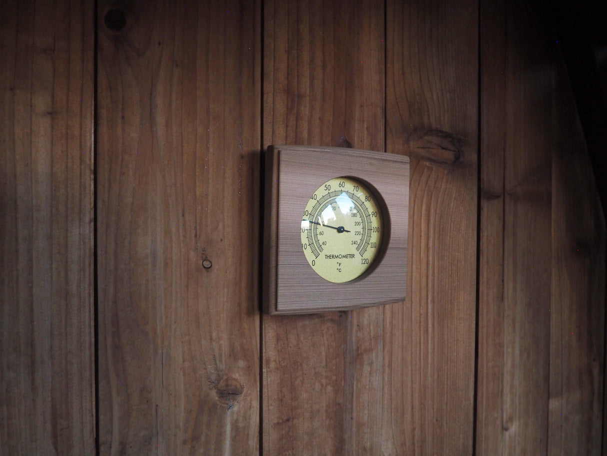 HSE Cedar Sauna Thermometer - Mechanical Thermometer with Minimalist Design and Glass Dials Home Sauna Experience
