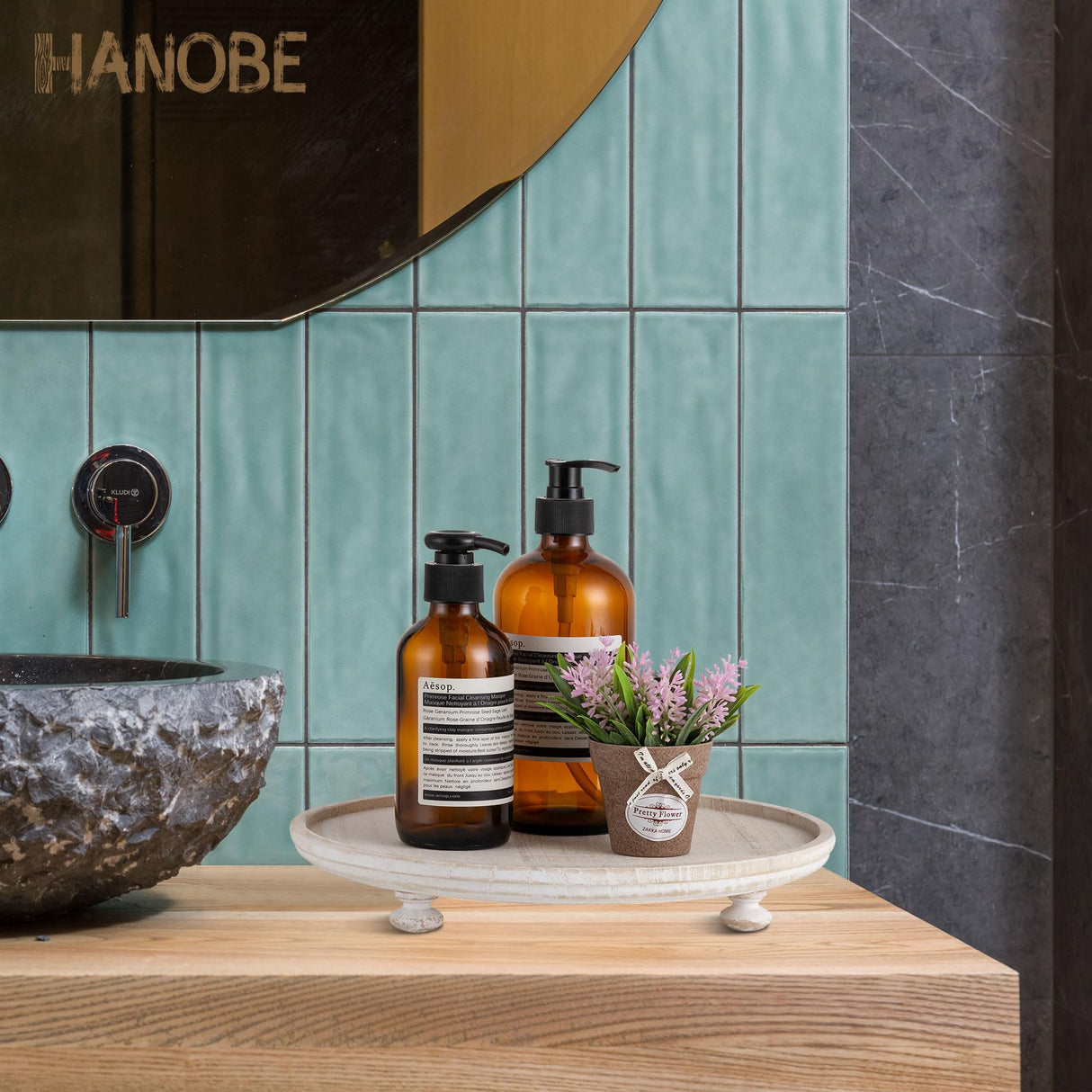 Hanobe Wood Risers for Decor: Rustic Round Wooden Pedestal Stand Tray for Display Farmhouse Table Decorative Risers for Dessert Candle Cake Plant, White 11" Hanobe