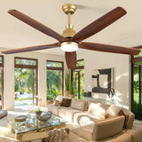 60 Inch Outdoor Ceiling Fan with Light and Remote, Gold Ceiling Fans with Lights, Solid Wood Blade, Quiet Reversible DC Motor, Damp-Rated Large Outdoor Ceiling Fans for Patios Porch Gazebo Farmhouse ShreeFindee