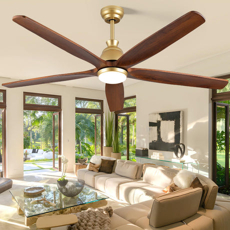 60 Inch Outdoor Ceiling Fan with Light and Remote, Gold Ceiling Fans with Lights, Solid Wood Blade, Quiet Reversible DC Motor, Damp-Rated Large Outdoor Ceiling Fans for Patios Porch Gazebo Farmhouse ShreeFindee