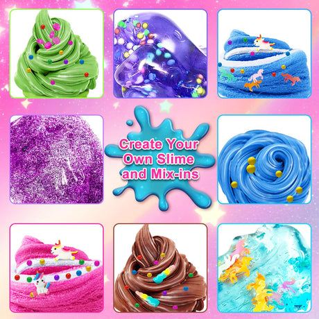 YOPINSAND DIY Slime Kit for Girls, Slime Making Kit for Girls 6-12, Glimmer Crunchy, Butter, Foam, Cloud Slime with Add-ins, Foam Balls, Charms, Party Favors Gift Toys for Kids YOPINSAND