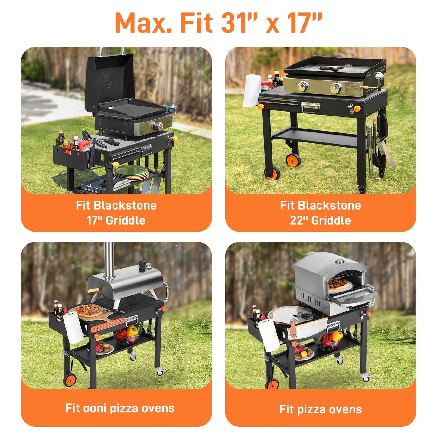 Portable Outdoor Grill Table, Folding Grill Cart Solid and Sturdy, Blackstone Griddle Stand Large Space, Blackstone Table with Paper Towel Holder, Grill Stand for Blackstone Griddle, Ninja Grill etc.