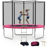 SKOK Trampoline 8FT Trampolines with Enclosure Net, 400LBS Outdoor Trampolines for Kids -ASTM Approved Pink Trampoline for Children and Adults with Jump Mat,Cover & Ladder SKOK