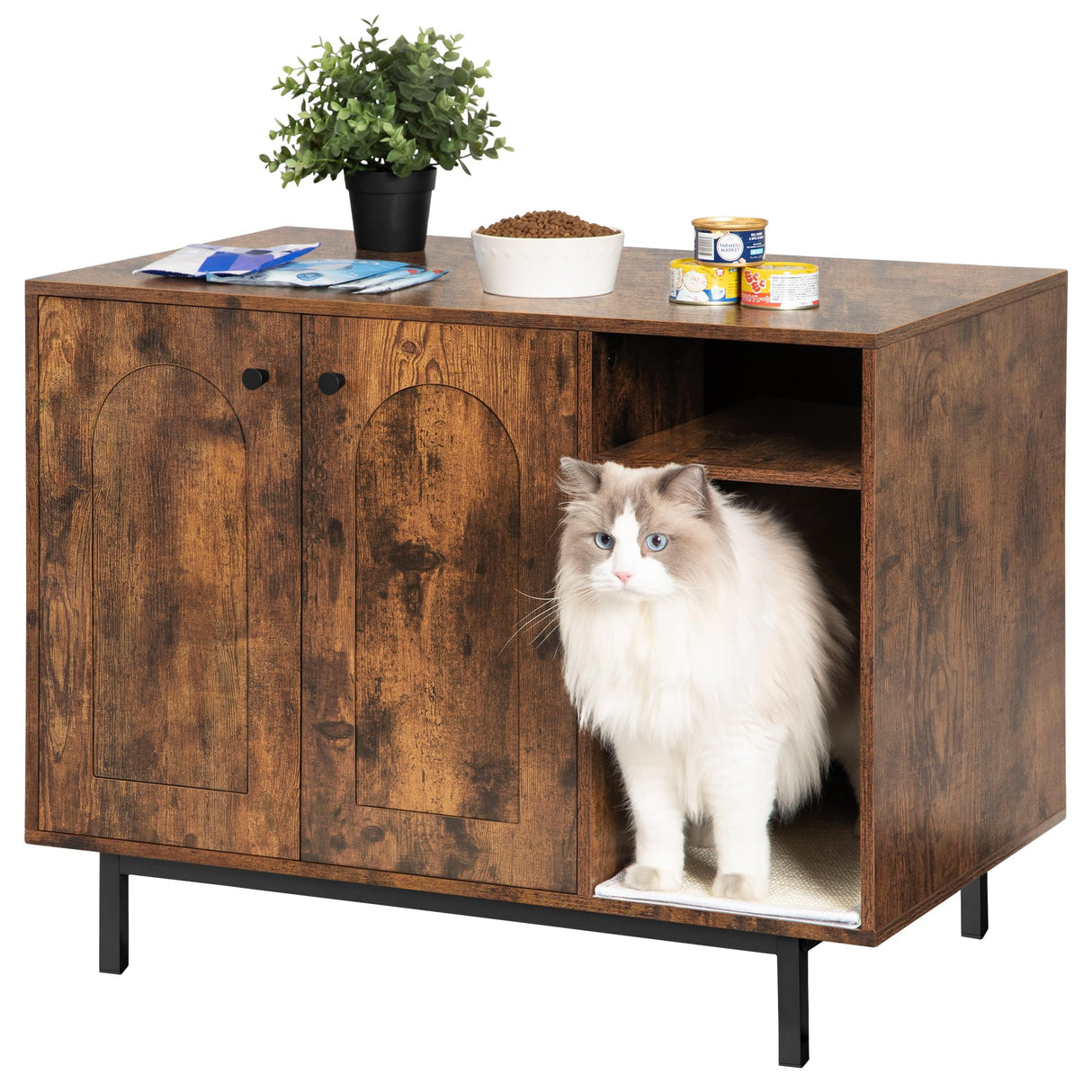 Hzuaneri Cat Litter Box Enclosure, Hidden Litter Box Furniture, Wooden Pet House Side End Table, Storage Cabinet Bench for Living Room, Bedroom, Rustic Brown CB01501B Hzuaneri