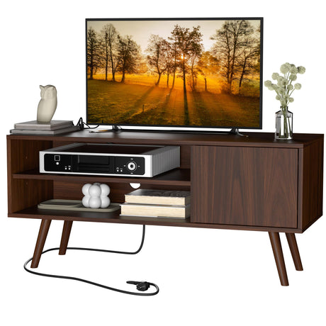 Cozy Castle TV Stand for 48 Inch TV, Mid Century Modern Entertainment Center with Storage Cabinet, TV Media Console for Living Room, Bedroom, Dark Brown Cozy Castle