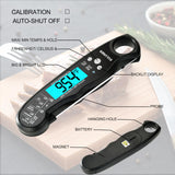 KULUNER TP-01 Waterproof Digital Instant Read Meat Thermometer with 4.6 Folding Probe Backlight Calibration Function for Cooking Food Candy, BBQ Grill, Liquids,Beef(Black) KULUNER