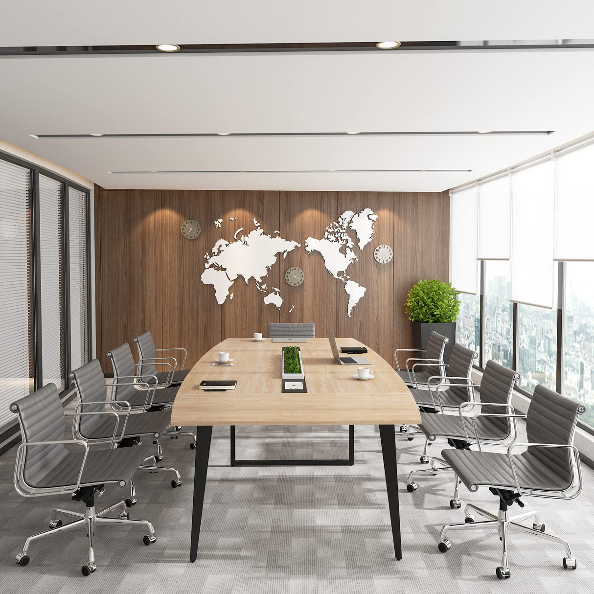 Tribesigns 8FT Conference Table, 94.48L x 47.21W x 29.52H Inches Boat Shaped Meeting Table with Rectangle Grommet, Modern Seminar Boardroom Table for Office Conference Room (Light Wood Grain, 8ft) Tribesigns