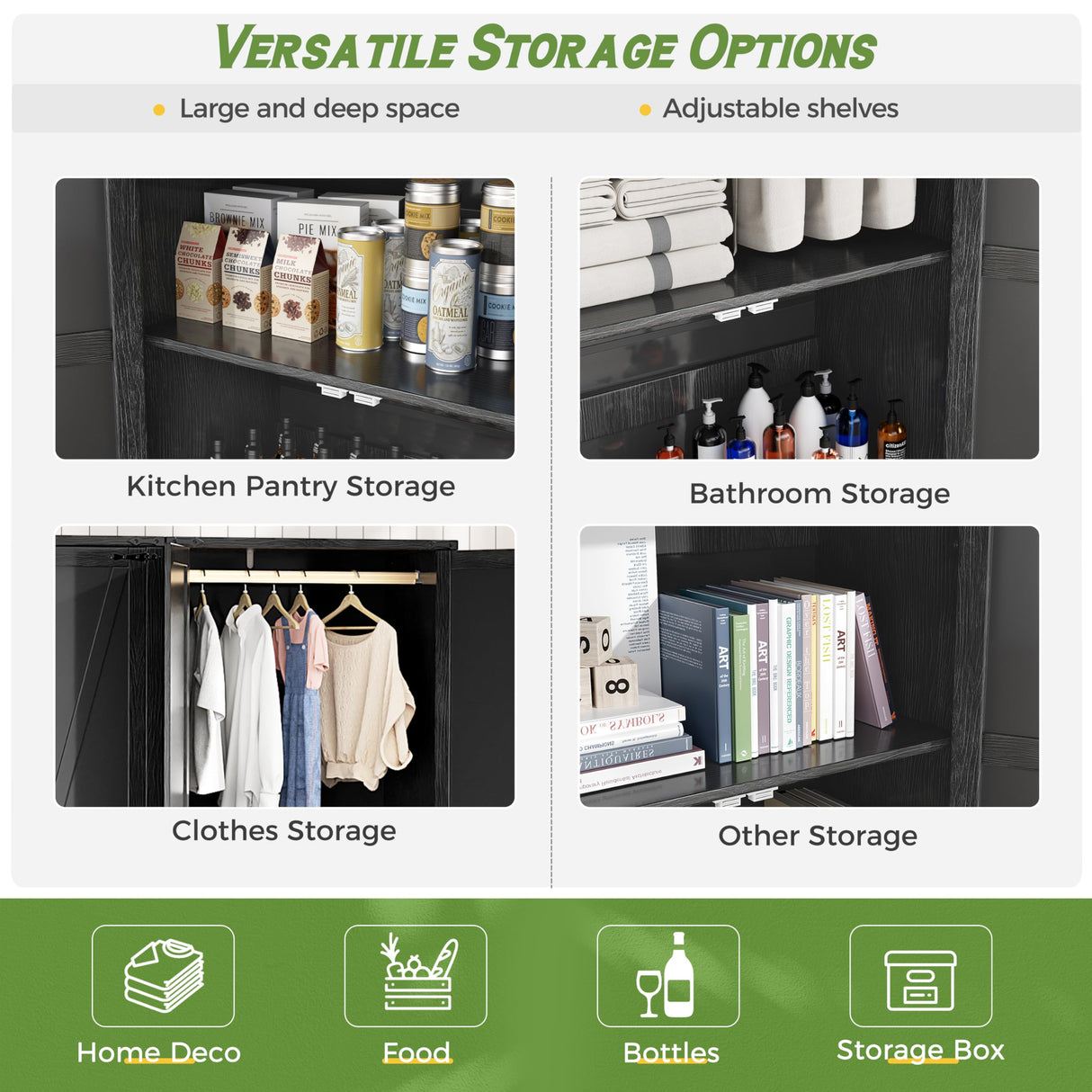 SPERTIKC Wardrobe Closet with Doors, 72" Armoire Wardrobe Cabinet, Black Bedroom Storage Cabinet with Hanging Rod for Kitchen, Pantry SPERTIKC