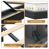 BYSAUD King Size Bed Frame,Floating Bed Frame with Storage Headboard & LED Light,Floating bed Frame King with Charging Station,King Bed with Bookcase Headboard,No Box Spring Needed,Noise-Free PU Black BYSAUD