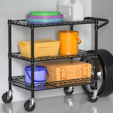 Folews Heavy Duty Rolling Cart with Wheels, 3 Tier Commercial Grade Utility Cart Metal Kitchen Storage Trolley Wire Cart Food Storage Cart Service Cart with Handle Bar & Shelf Liner, Black Folews