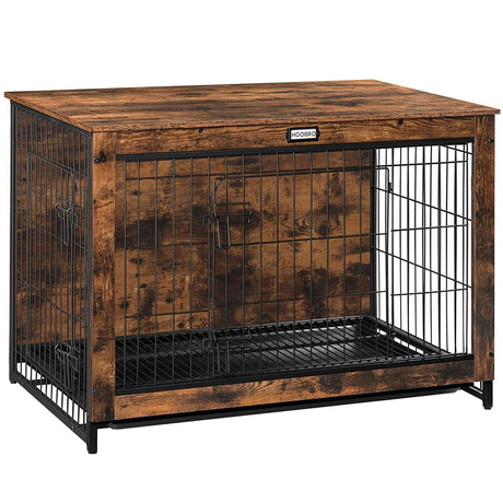 HOOBRO Dog Crate Furniture, Large Dog Kennel Indoor, 38.6" Wooden Pet Furniture with Pull-Out Tray, Double Door Modern Side End Table for HOOBRO