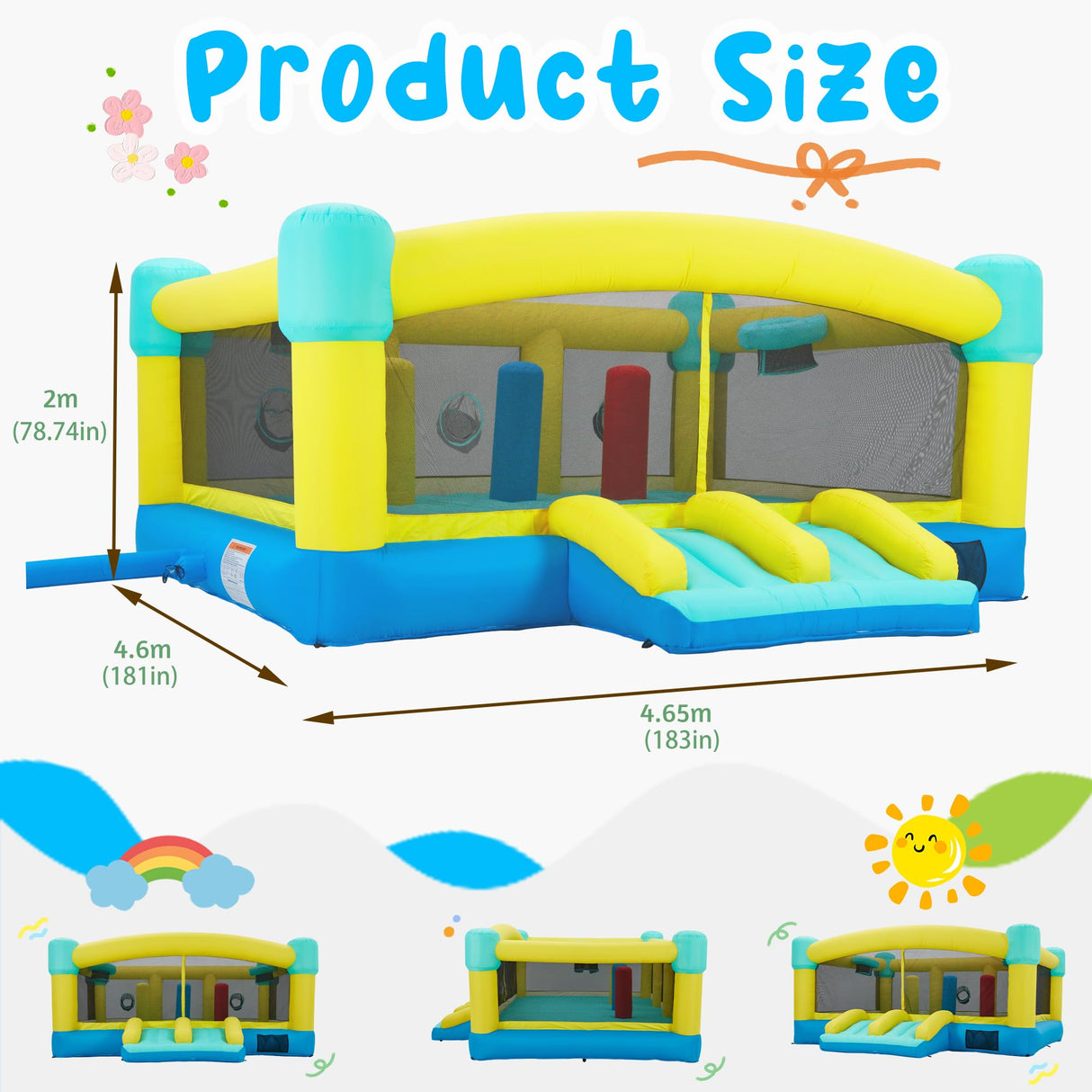 HOMMOW Big Bounce House,15 x 14.8 FT Inflatable Bounce Castle for Kids 3-12,Outdoor/Indoor Bouncy House with Blower,Slides,Obstacles,Trampolines,Basketball Hoop HOMMOW