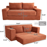 KIVENJAJA 70.87" Boneless Loveseat Sofa, Modern 2-in-1 Convertible Sleeper Sofa, Comfy Cloud Loveseat Couch, Corduroy Small Boneless Couches for Living Room Small Space, Bedroom, Orange KIVENJAJA