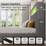 Jocisland King Size Storage Bed Frame with 51.2" Tall Upholstered Headboard, Built-in 6 Drawers & Bookcase, USB Ports & RGB LED Lights, No Box Spring Needed,Grey Jocisland