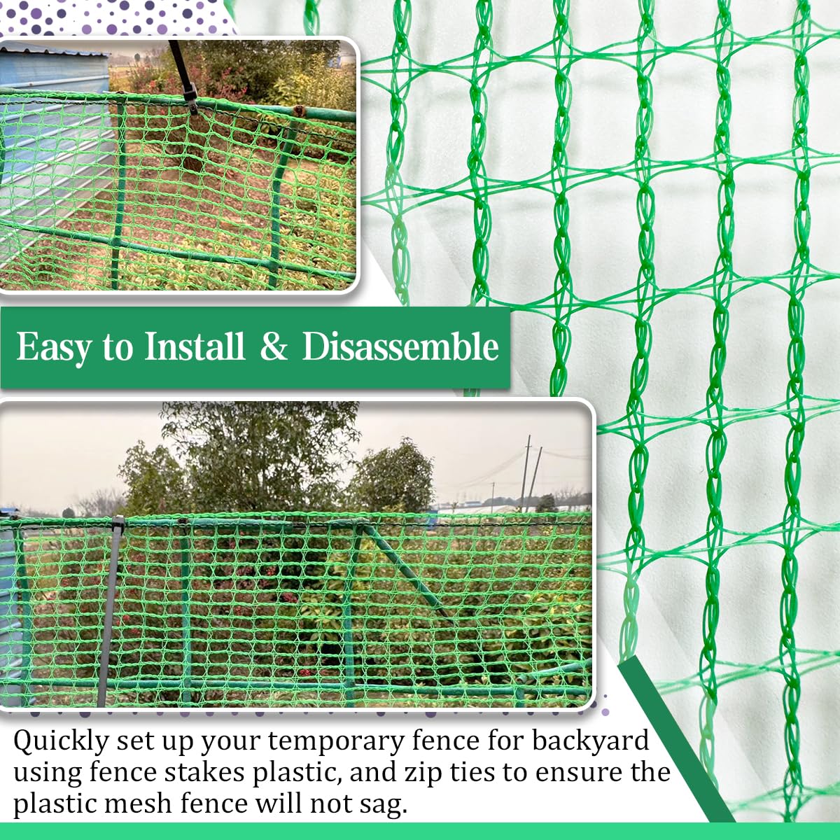 Hortifan Garden Fence Temporary Fence, 4'x100' with 50 Zip Ties, Plastic Fencing Safety Fence Snow Fence, Construction Fencing for Yard, Deer, Pet, Rabbits, Chicken, Dogs, Animal Barrier, Green HORTIFAN