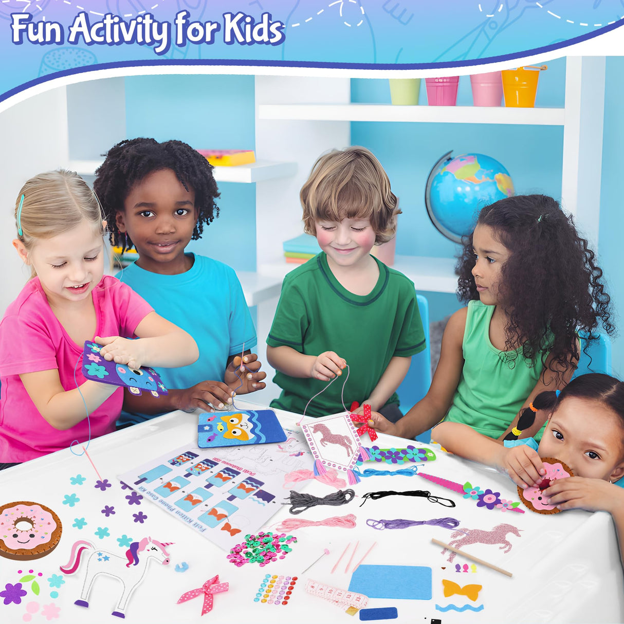 Play Brainy 7 in 1 Sewing Kits for Kids 8-12 - 14 Piece Sewing Kit for Beginners, Creative Arts & Crafts Kids Activity - DIY Make Your Own Pencil Case, Unicorn, & More - Play & Learn Sewing Kit Kids Play Brainy