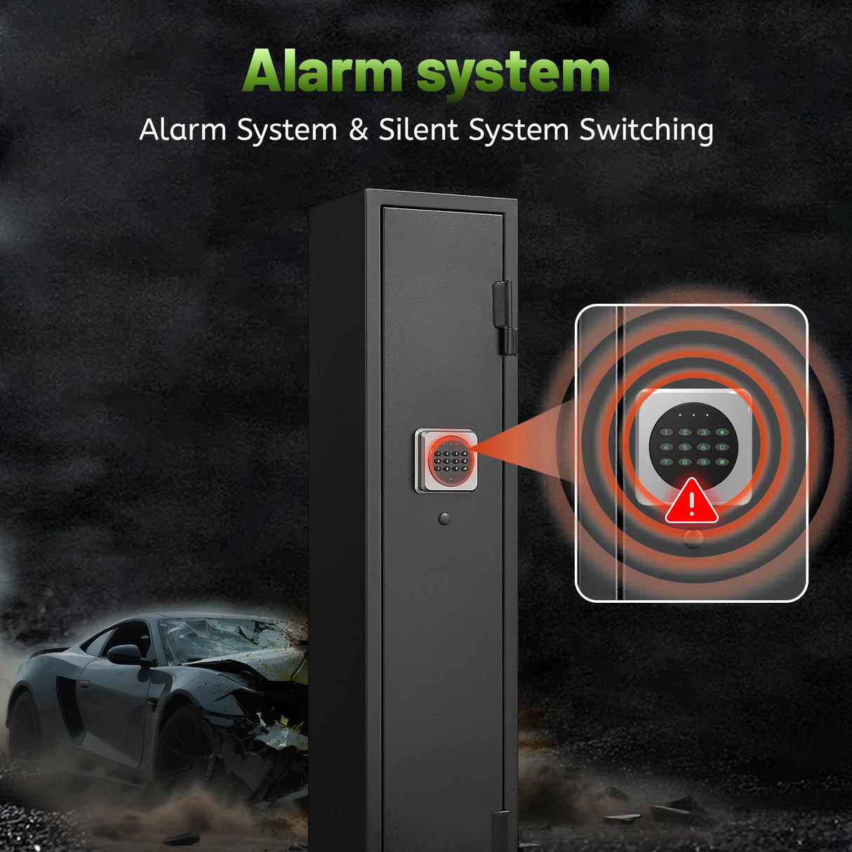 HEANVO 2-4 Gun Safe, Gun Safe for Rifles and Pistols, Shotgun Rifle Safe,No Assembly Gun Cabinet for Shotguns, Quick Access Rifle Safe, Gun Locker with Dual Alarm & Mute Mode Switching HEANVO