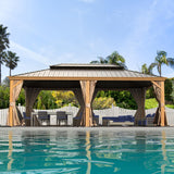 Domi 14'x24' Hardtop Gazebo Canopy,Outdoor Aluminum Gazebo with Galvanized Steel Double Roof, Extra Large Permanent Gazebo Pavilion for Patio Deck Backyard,Curtain and Netting,Wood Grain domi outdoor living