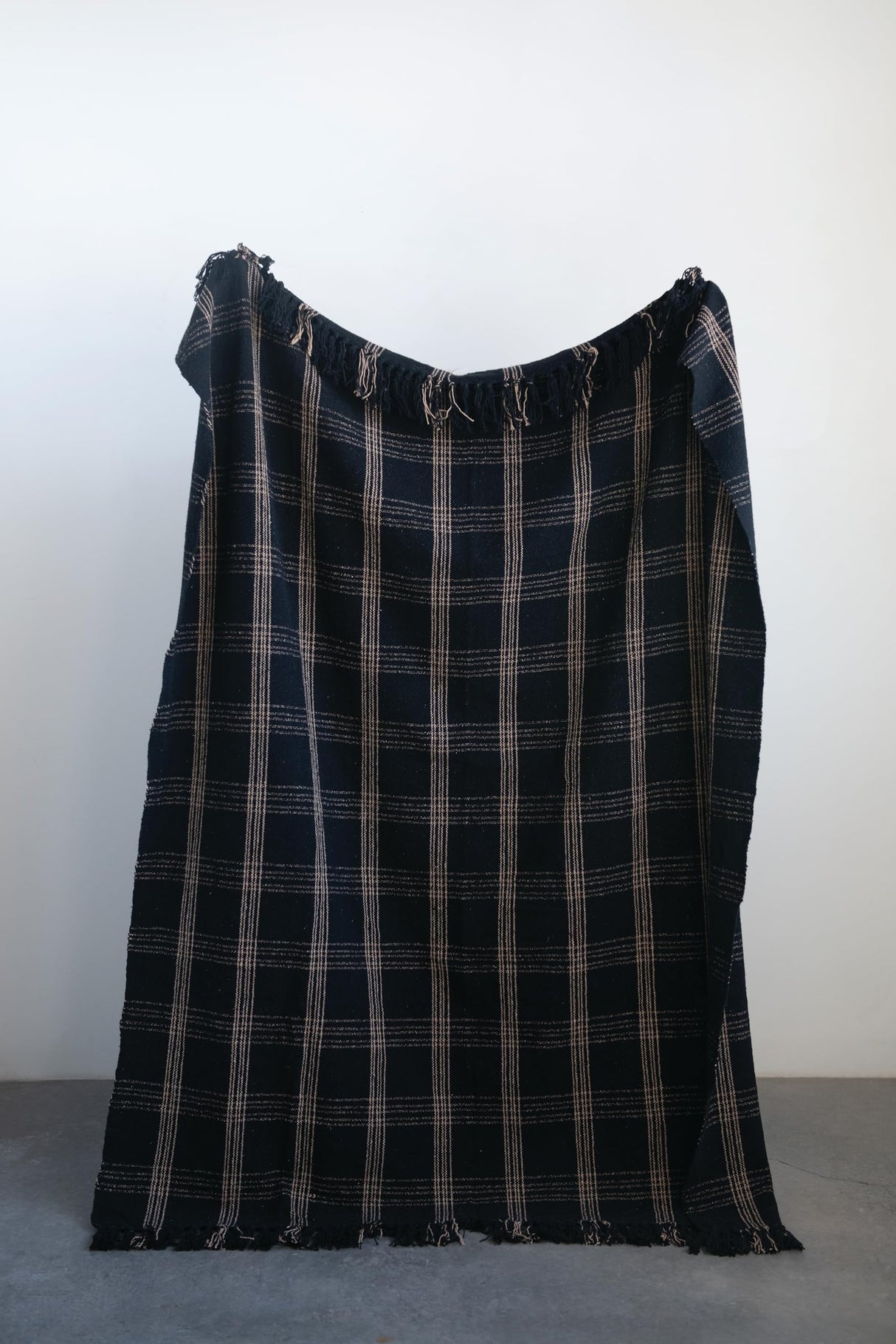 Plaid Black & Tan Fringed Woven Cotton Blend Throw Creative Co-Op
