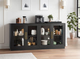 Cube Storage Organizer with Shelf, 63" Long Cubby Bookcase, Bookshelf with 4 Glass Doors,Glass Display Cabinet for Home Office, Living Room (Black, 63" Wide) Furnaza