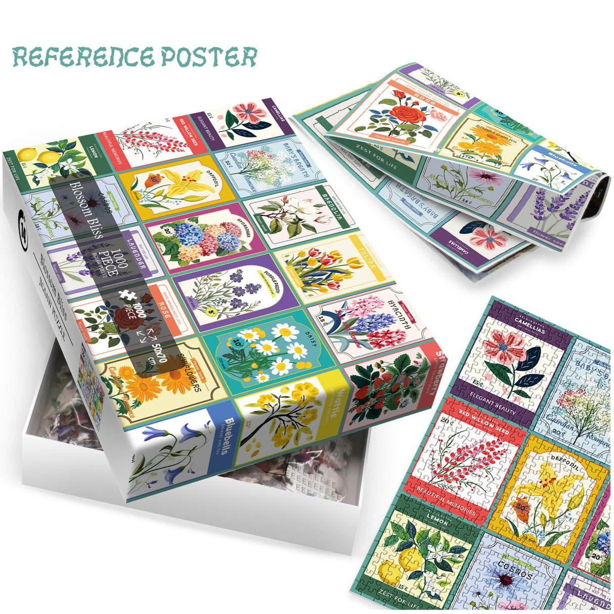 Flower Puzzles for Adults 1000 Piece, Vintage Collage Jigsaw Puzzles, Retro Houseplant Seed Puzzle for Stamp Lovers IdeaBazar