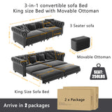 LuxyHoom 89" King Pull Out Sofa Bed, Velvet Chesterfield Sleeper Sofa Couch, 3 in 1 Convertible Tufted Futon Couches with Ottoman for Living Room, Small Space, Apartment, Office, Bedroom, Gray LuxyHoom