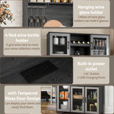 Fatmok Coffee Bar Cabinet, 71" Tall Liquor Wine Cabinet with Power Outlet & LED Lights, Glass Doors, Kitchen Pantry Cabinet with Storage Hutch, Adjustable Shelves, Drawer & Wine Rack for Dining Room Fatmok