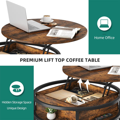 YITAHOME Round Lift Top Coffee Table, Coffee Tables for Living Room with Hidden Storage Compartment, Modern Coffee Table with Storage for Home Office,Round Center Tables Living Room,Rustic Br - WoodArtSupply