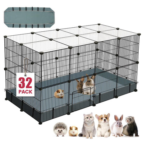 VISCOO 32 Panels Small Animal Playpen,Pet Playpen with Waterproof Mat,C&C Cage for Guinea Pigs, Play Pen for Rabbit and Chicken,Bunny Pen VISCOO
