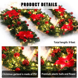 HIIXHC Christmas Illuminate Garland, 9 ft Rattan Artificial Flower Vine Plants Outdoor Decorations, Pre-Lit Battery Operated (Battery Not Included) HIIXHC