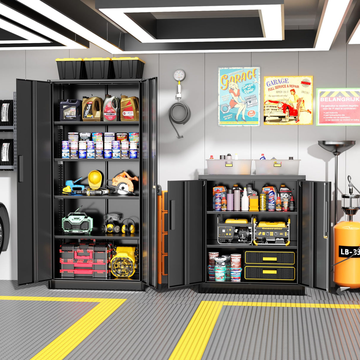 Greenvelly Metal Garage Storage Cabinet,36" Black Lockable Metal Cabinets with 2 Doors and Shelves,Storage Locking Counter Cabinet for Home Office,Garage,Kitchen,School Greenvelly