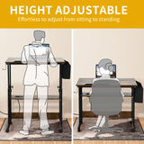 DWVO Height Adjustable Drawing Desk with Charging Station & Wheels, Rolling Craft Table with Tilting Top and Storage Bag, Small Standing & Sitting Laptop Computer Desk (Brown) DWVO