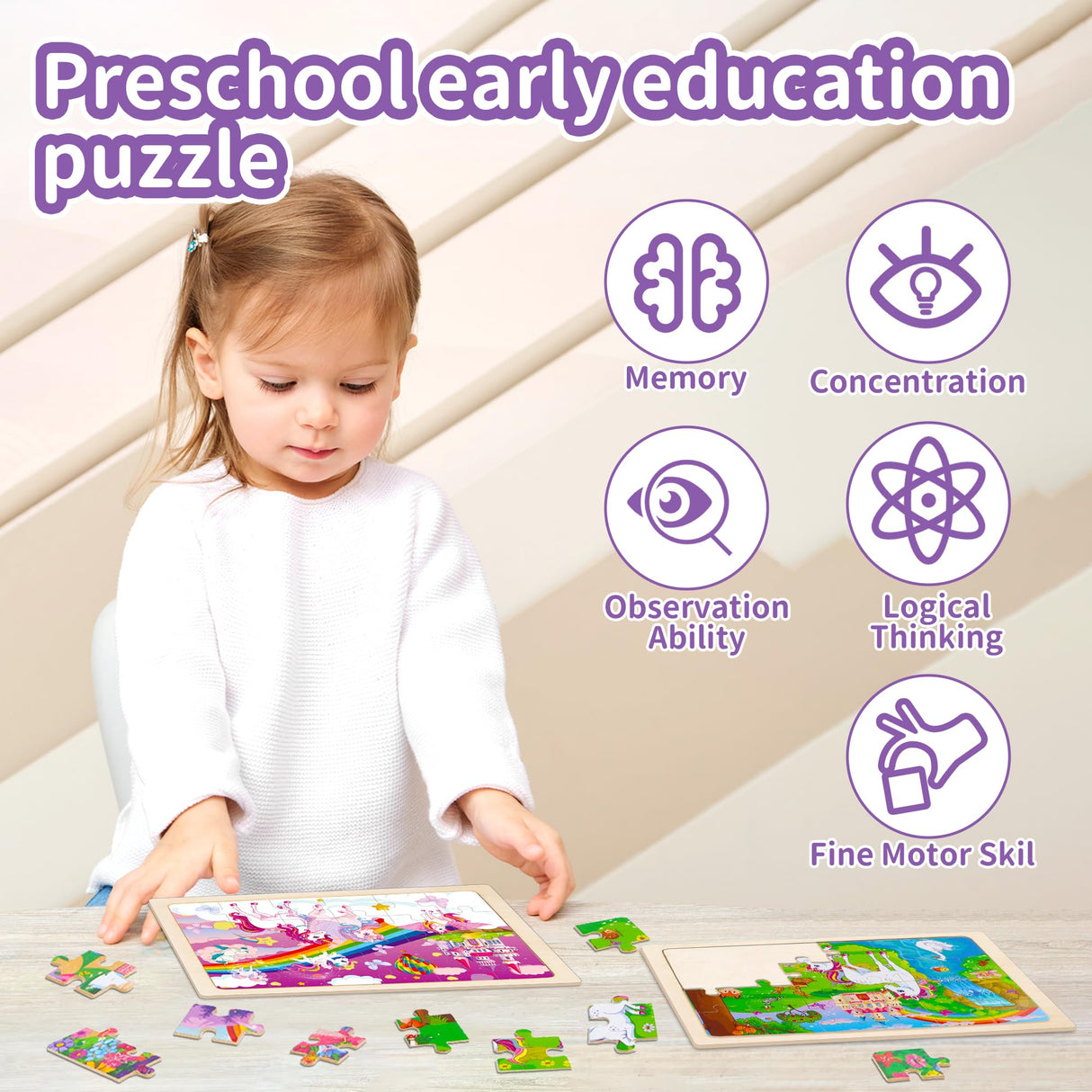 Puzzles for Kids Ages 4-6,Unicorn Princess Wooden Jigsaw Puzzles 4 Packs Puzzles for Kids Ages 3-5,24 Pcs Educational Preschool Toddler Puzzle,Unicorn Toys Gifts for 3 4 5 6 Years Old Girls Boys Sticeard