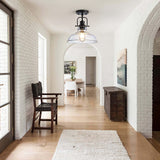 Zlepmlla Flush Mount Ceiling Light Fixture < Bulb NOT Included >, Black Metal Frame Ceiling Light Fixture with Seeded Glass, Farmhouse Light Fixture for Kitchen Island Entryway Porch Foyer Zlepmlla