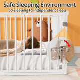 TURRIDU Twin Floor Bed for Child, Metal Montessori Bed Frame with Safety Guardrails & Door, Montessori Floor Bed Frame with Anti-Collision Cotton for Girls and Boys, No Box Spring Needed, White TURRIDU