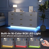 Walmokid 9 Drawer Dresser for Bedroom, 55'' W Highly Reflective Modern Chest of Drawers with LED Light, Wooden Dresser Organizer Cabinet for Living Room, Entryway (White) Walmokid