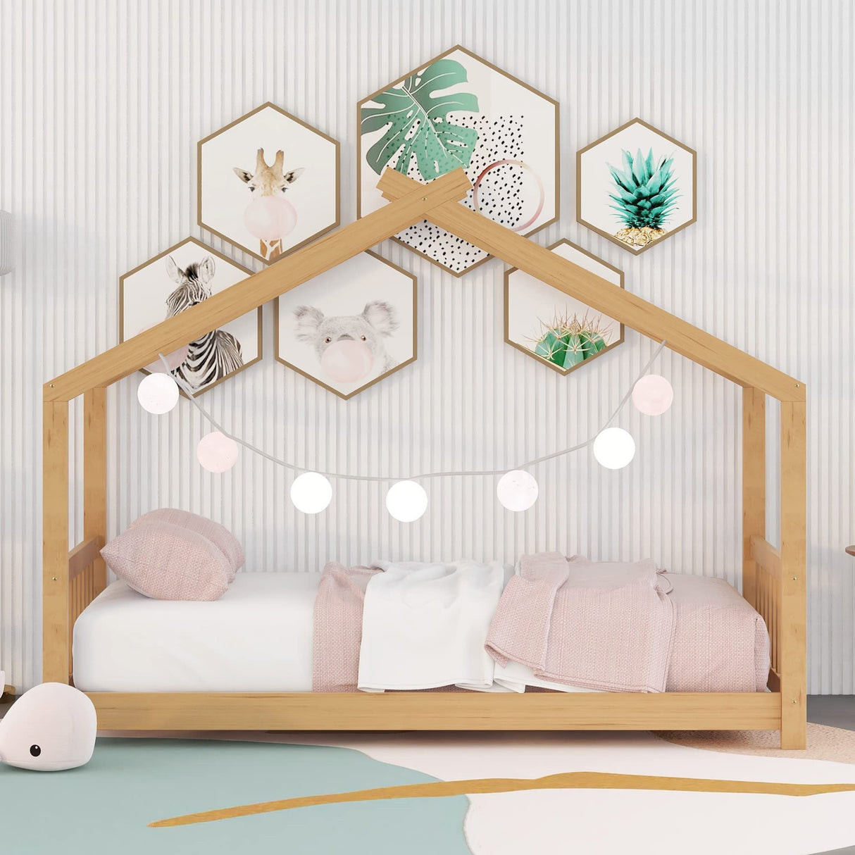 Harper & Bright Designs Twin House Bed for Kids, Floor Bed Frame Twin with Headboard and Footboard, Wooden Twin Kids Bed Montessori Floor Bed for Toddlers, Girls, Boys,Natural Harper & Bright Designs