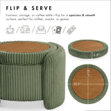 Furniture of America Lennox Modern Chenille 25-inch Round Storage Ottoman with Reversible Flip Top, Upholstered Footstool for Living Room, Bedroom, Entryway, Green Furniture of America