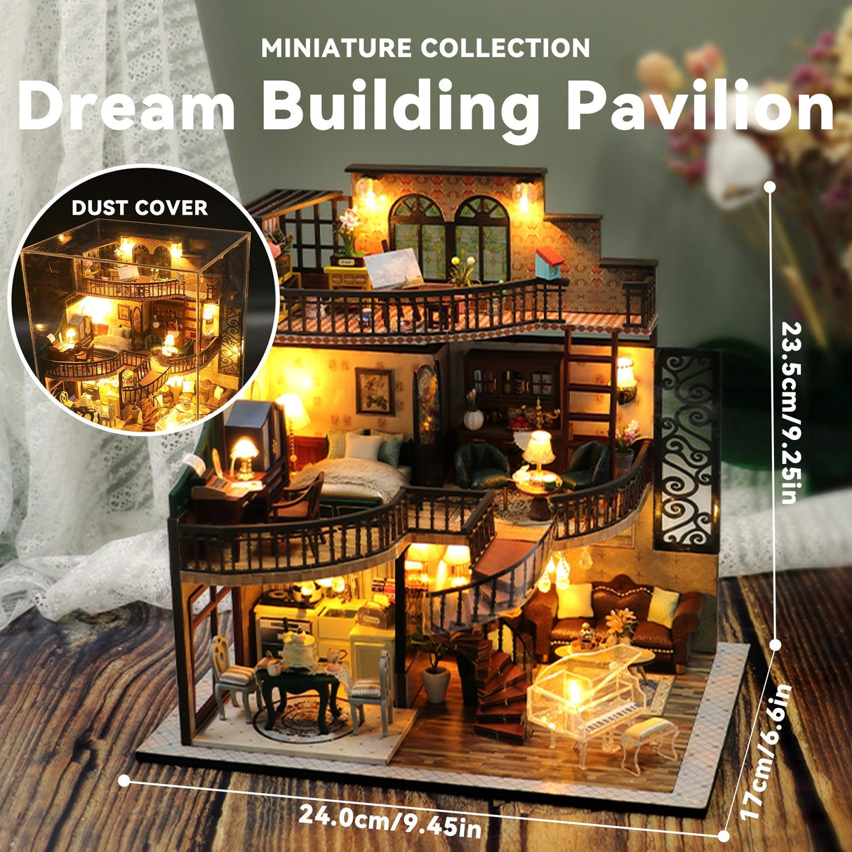 Flever DIY Miniature House Kit, Tiny Home Kit with LED Light, Mini House Build Craft Kits for Adults and Teens, Home Decor Creative Gift for Family/Friends (Dream Building Pavilion) Flever