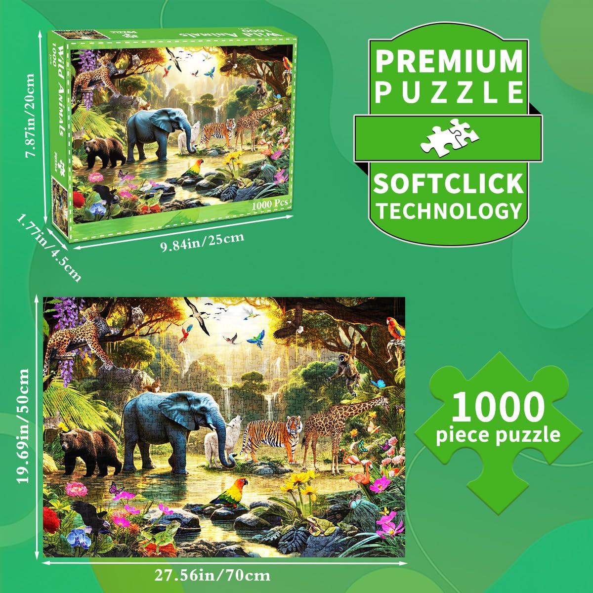 HUADADA 1000 Piece Puzzles for Adults - Adventures in The Jungle-1000 Piece Jigsaw Puzzles for Adults and Kids 1000 Piece Wild Animals Unique Shape Best Gift for Adults and Kids(27.6"x 19.7")