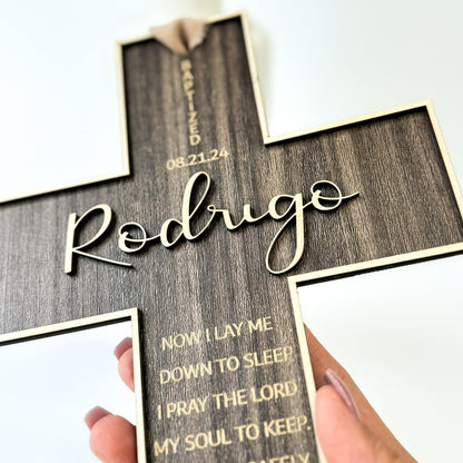 Personalized Engraved Wooden Cross, Christian WoodCcross for Baptism, Holy Communion, Confirmation or Newborn Gift Keepsake with Custom Name and Date with Message - WoodArtSupply