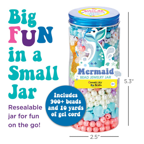 Creativity for Kids Mermaid Bead Jewelry Jar: Create 40+ Friendship Bracelets for Girls, DIY Girls Beads Jewelry Making Kit, Mermaid Gifts, Kids Craft for Ages 6-8+ Creativity for Kids