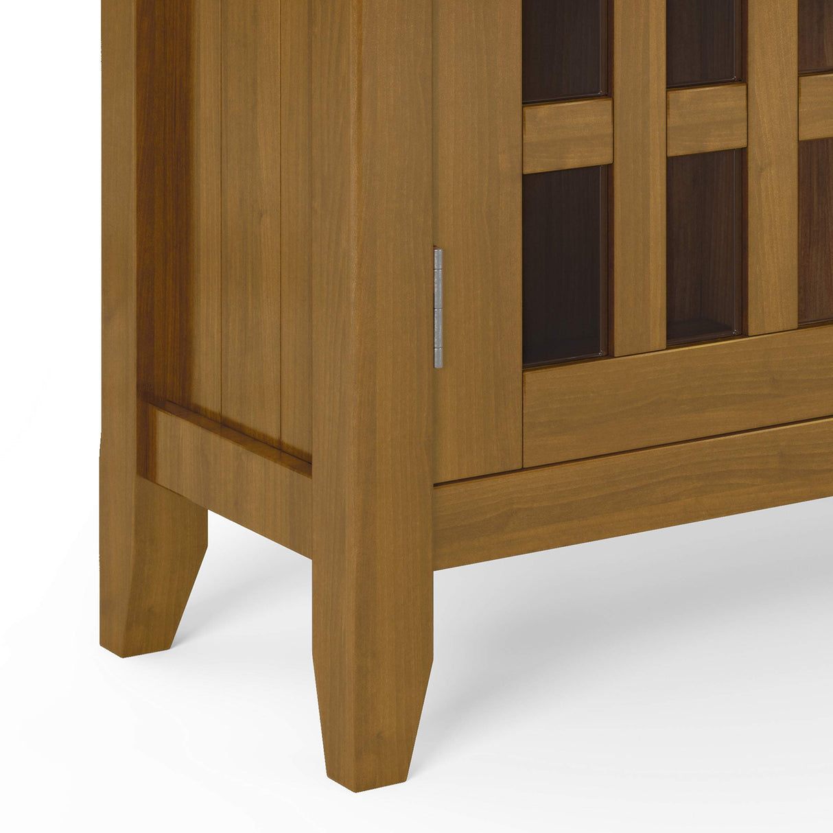 SIMPLIHOME Bedford SOLID WOOD 32 inch Wide Transitional Low Storage Media Cabinet in Light Golden Brown, with 2 Tempered Glass Doors, 2 Adjustable Shelves SIMPLIHOME