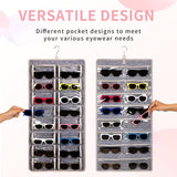 KGMCARE Dual Sided Sunglasses Storage organizer case, Eyeglasses Holder Wall Mounted with 32 Clear Slots & Metal Hook, Dust Proof Sunglasses Storage Case KGMCARE