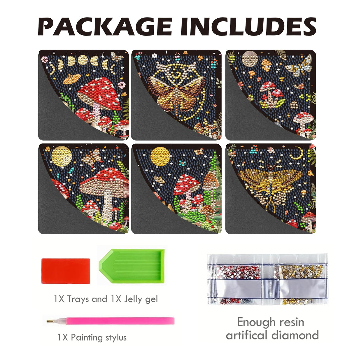 Sitsink Mystic Mushroom Diamond Art Bookmarks - 6 Pcs Corner Book Marks Diamond Painting Bookmarks Kit for Adults, Boho Moth Moon Phase Gem Art Rhinestone Craft Kit for Women Sitsink