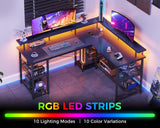 ODK 59" L Shaped Gaming Desk with LED Lights, Power Outlets, and Storage Solutions in Black Carbon Fiber ODK