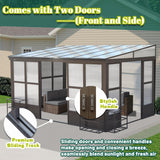 Domi 10x14FT Wall Mounted Sunroom, Wall Solarium with Aluminum PC Sloping Roof, Detachable PC Screen House, Lockable Sliding Front and Side Doors, Outdoor Lean-to Gazebo, Sun Room for Deck Patio domi outdoor living