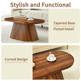 Fluted Coffee Table with Sturdy Tapered Base, Wood Oval Small Coffee Table, Mid Century Modern Center Table for Living Room Office (Walnut 1) FurSch