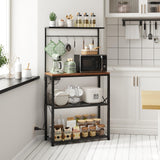 Txecpro kitchen Bakers Rack with Power Outlet, Coffee Bar Table 4 Tiers, Microwave Stand with 6 S-shaped Hooks, Kitchen Storage Shelf Rack for Spices, Pots and Pans，25.6" L x 12" W x 53.5" H Txecpro